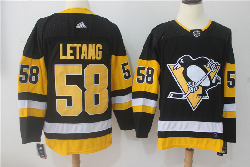 Men Pittsburgh Penguins 58 Letang Black Hockey Stitched Adidas NHL Jerseys